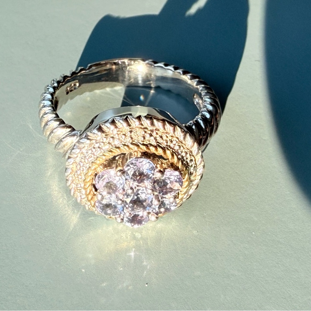 Genuine silver and seven-stone tanzanite ring, size 6 3/4